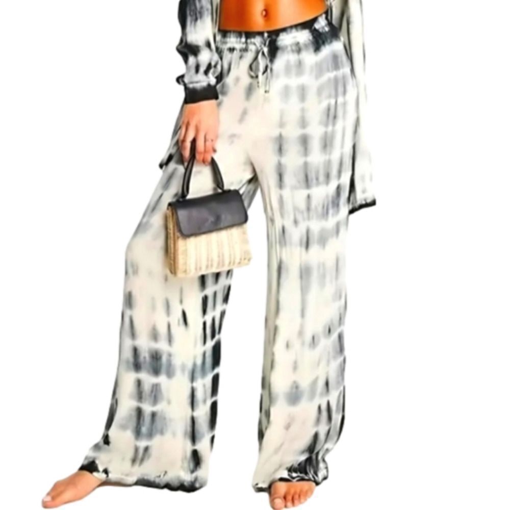 Ladies Tie dyed wide-leg white and black women pants sz xl